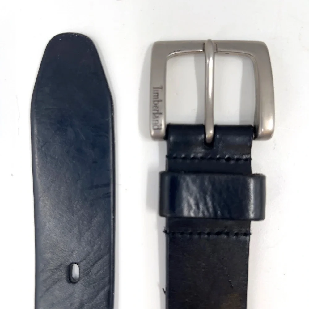 Timberland Mens Genuine Leather Belt Black Silver Buckle 1426-001 Gorpcore 34